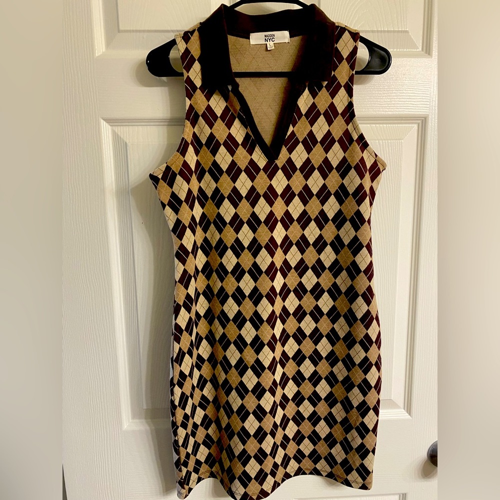 Plaid like sleeveless shirt dress